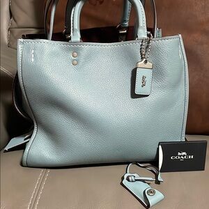 COACH ROQUE Glovetanned Pebble  LEATHER Elegant Blue Handbag